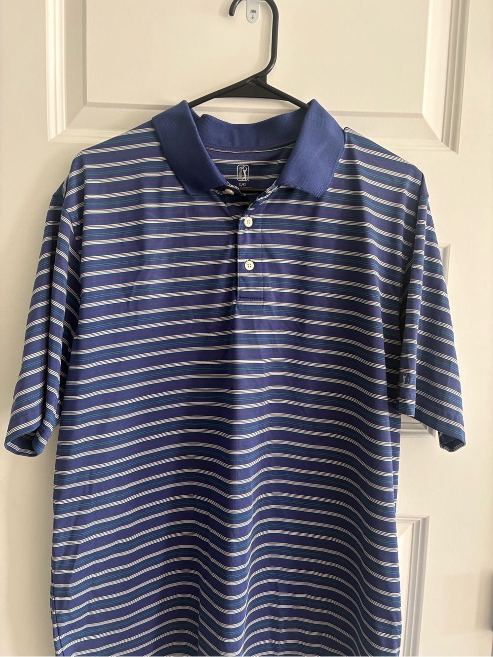 PGA Tour Navy and Light-Blue Striped Polo